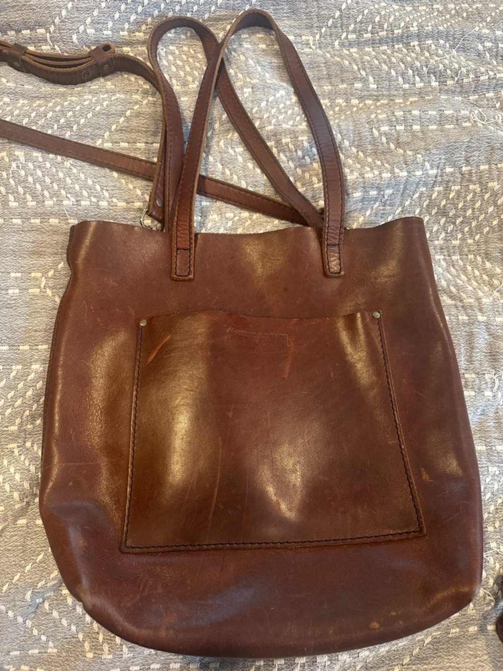 Everyday Brown Leather Tote with Front Pocket